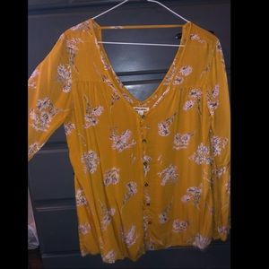 Billabong Mustard Floral Balloon Sleeve Top
